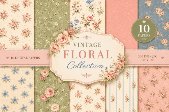 Download 10 Shabby Chic Floral Digital Papers - Digital Collection