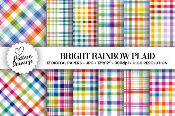 Download Bright Rainbow Plaid Digital Papers - Digital Collection