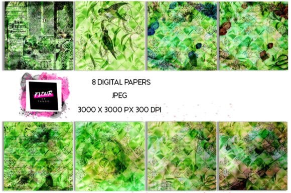 Download Green Digital Scrapbooking Papers Set - Digital Collection