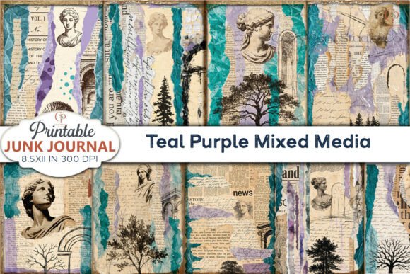 Download Teal Purple Mixed Media Junk Journal - Teal Collection