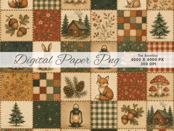 Download Vintage Fall Quilt Digital Paper - Digital Collection
