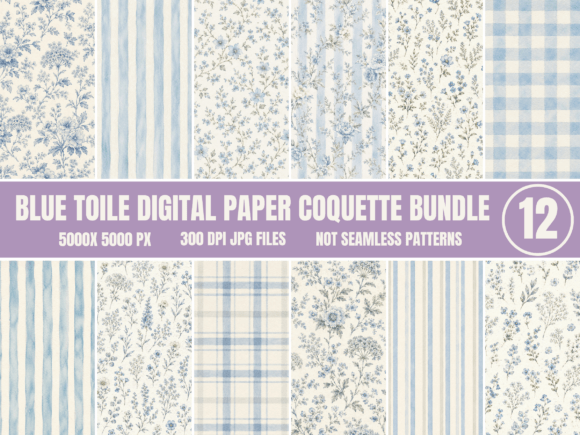 Download Blue Toile Coquette Digital Paper Bundle - Digital Collection