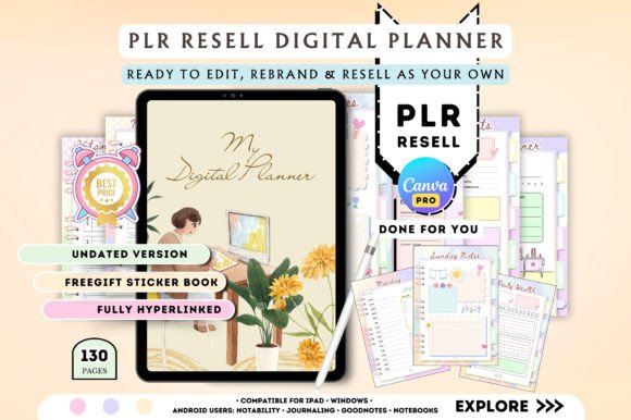 Download PLR Cute Digital Planner Canva Editable - Digital Collection