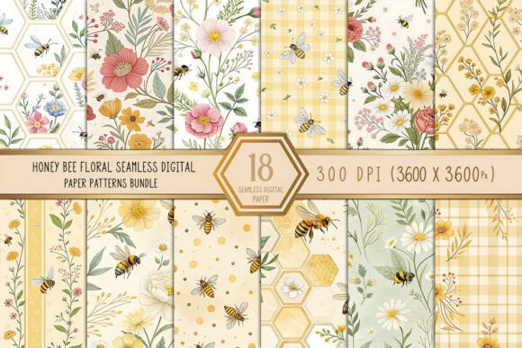 Download Honey Bee Floral Seamless Digital Paper - Digital Collection