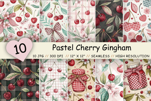 Download Pastel Cherry Gingham Digital Paper - Digital Collection