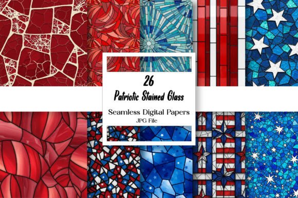 Download Patriotic Stained Glass Digital Paper - Digital Collection