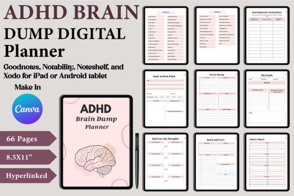 Download Digital ADHD Brain Dump Planner Canva - Digital Collection