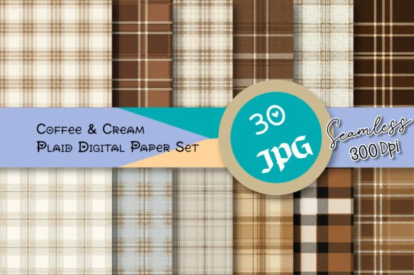 Download Coffee &amp; Cream Plaid Digital Paper Set - Digital Collection
