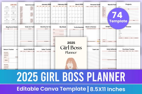 Download 2025 Girl Boss Planner Canva Template - Premium Resources