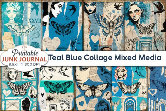 Download Teal Blue Collage Mixed Media Junk Journ - Teal Collection