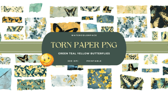 Download Teal Green Yellow Butterfly Torn Paper - Teal Collection