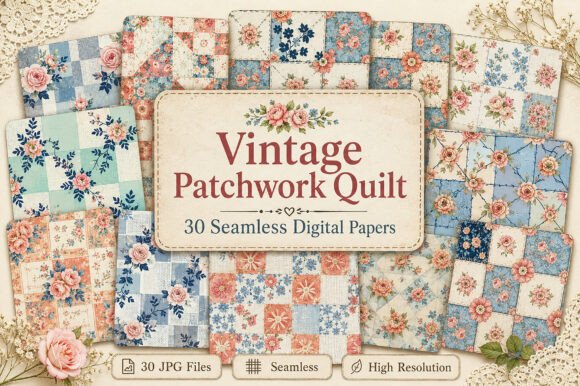 Download Vintage Patchwork Quilt Seamless Digital - Digital Collection