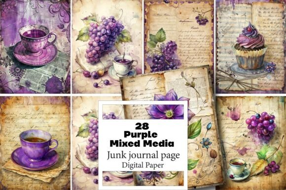 Download Purple Mixed Media Junk Journal Art Kit - Purple Collection
